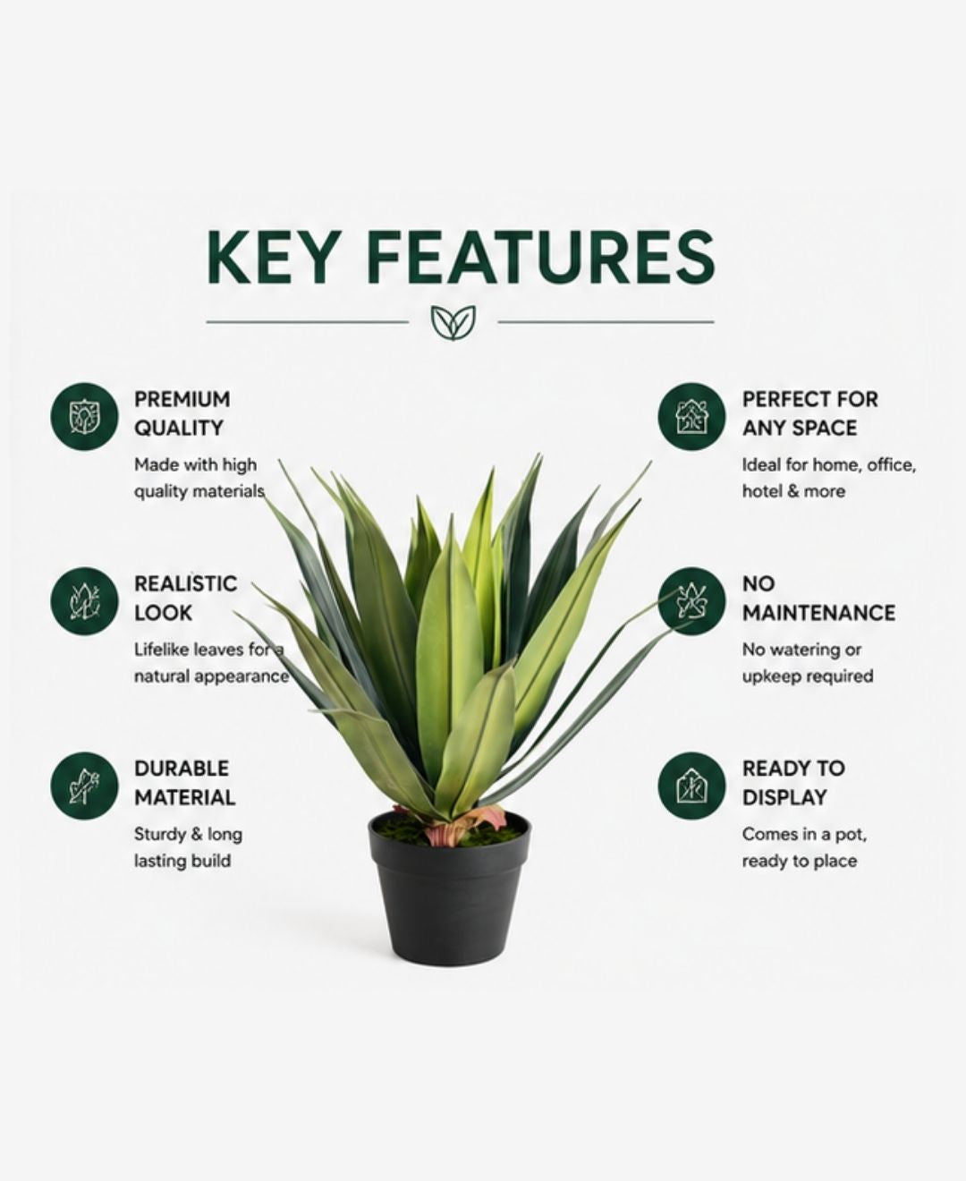 Compact Artificial Agave Plant With Pot- 1.8FT