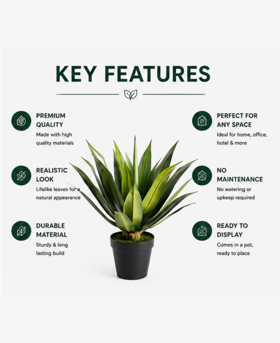 Premium Artificial Agave Succulent Plant- 2.5FT With Pot