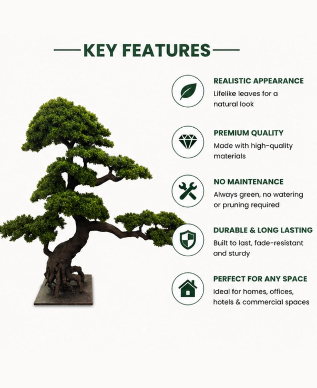 Premium Artificial Bonsai Tree with Curved Sculpted Trunk Without Pot