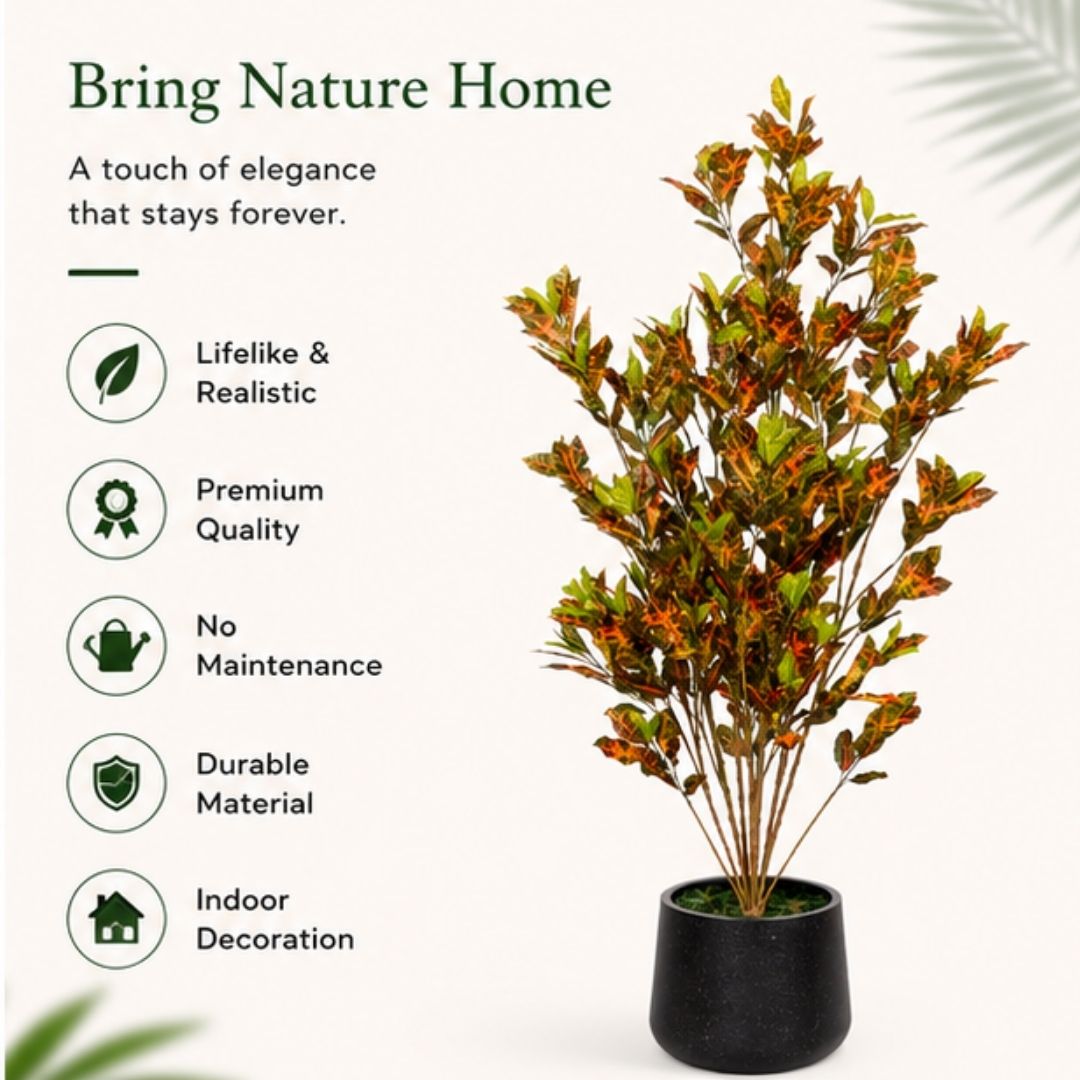Elegant Artificial Croton Plant Tree Without Pot