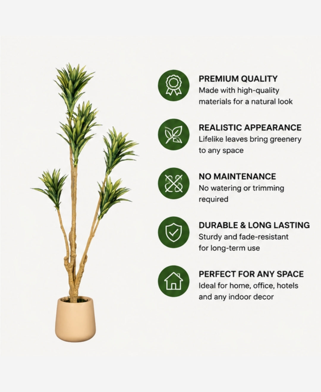 Premium Artificial Green Dracaena Tree Without Pot - 4.5 FT