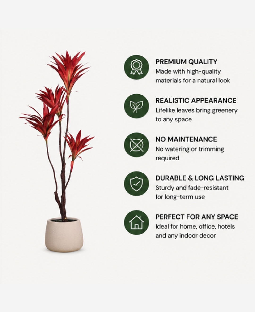 Premium Artificial Red Dracaena Tree Without Pot- 4.5 FT