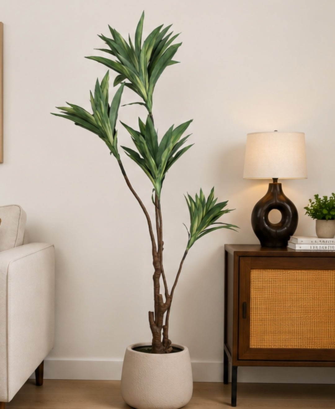 Premium Artificial White Green Dracaena Tree Without Pot - 4.5 FT