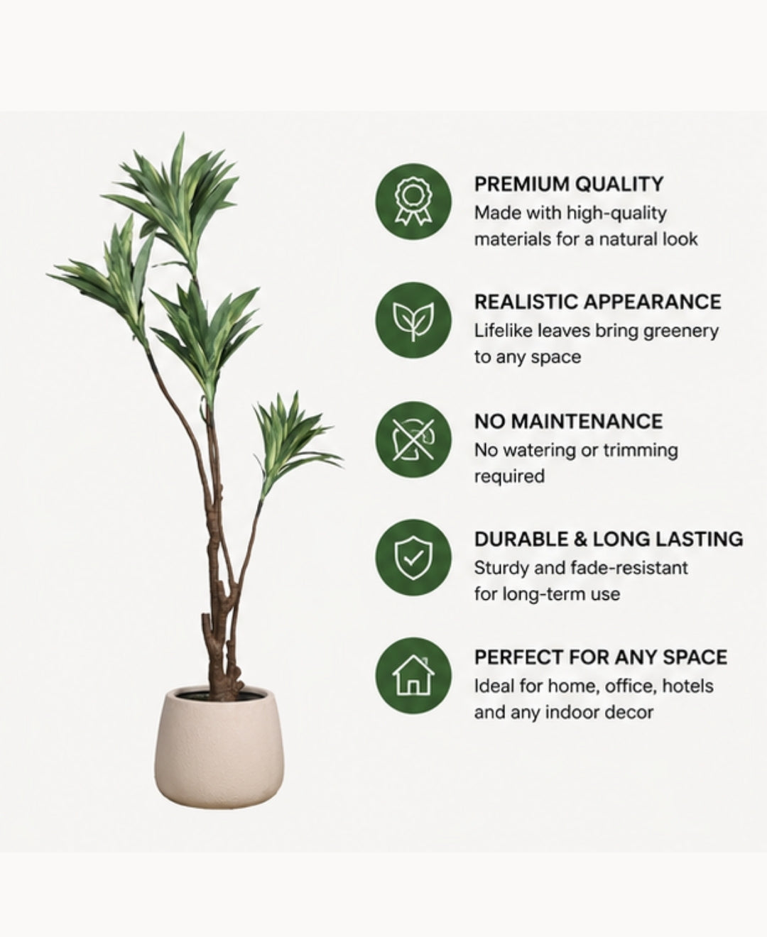 Premium Artificial White Green Dracaena Tree Without Pot - 4.5 FT