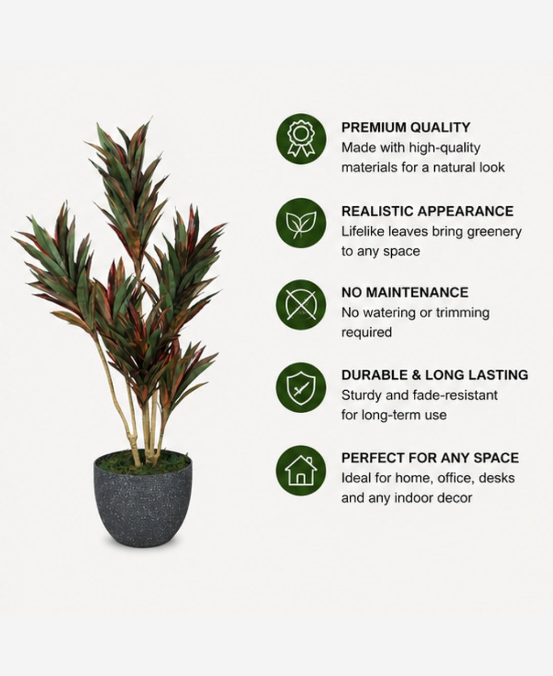 Elegant Faux Dracaena Red Green Indoor Plant Without Pot