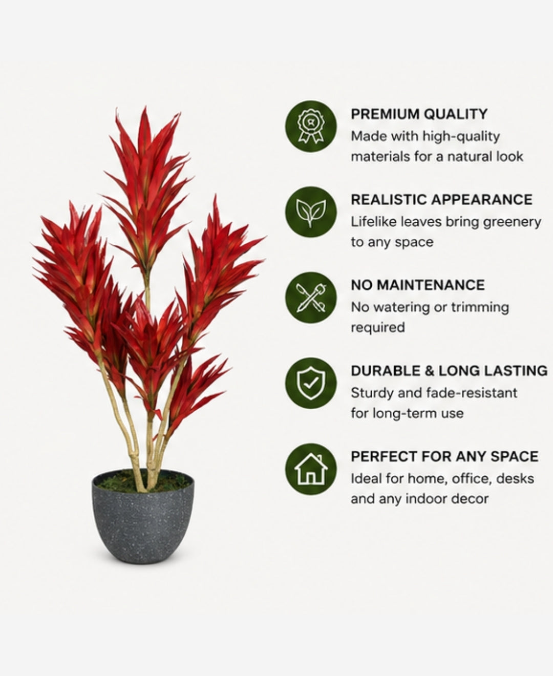 Elegant Faux Dracaena Red Indoor Plant Without Pot