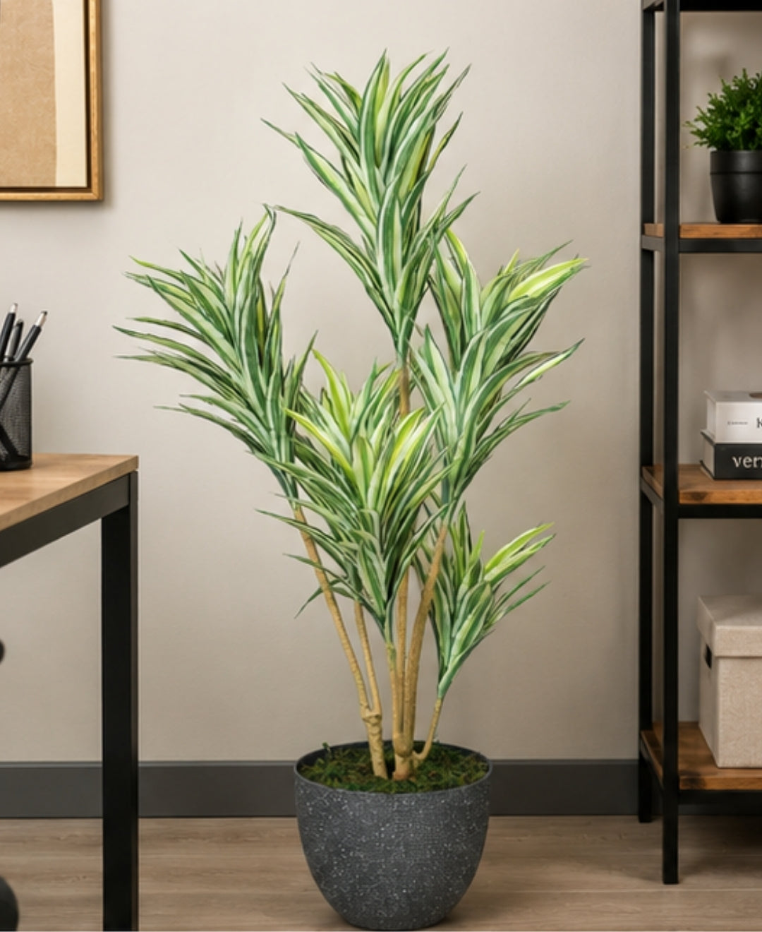 Elegant Faux Dracaena White Green Indoor Plant Without Pot