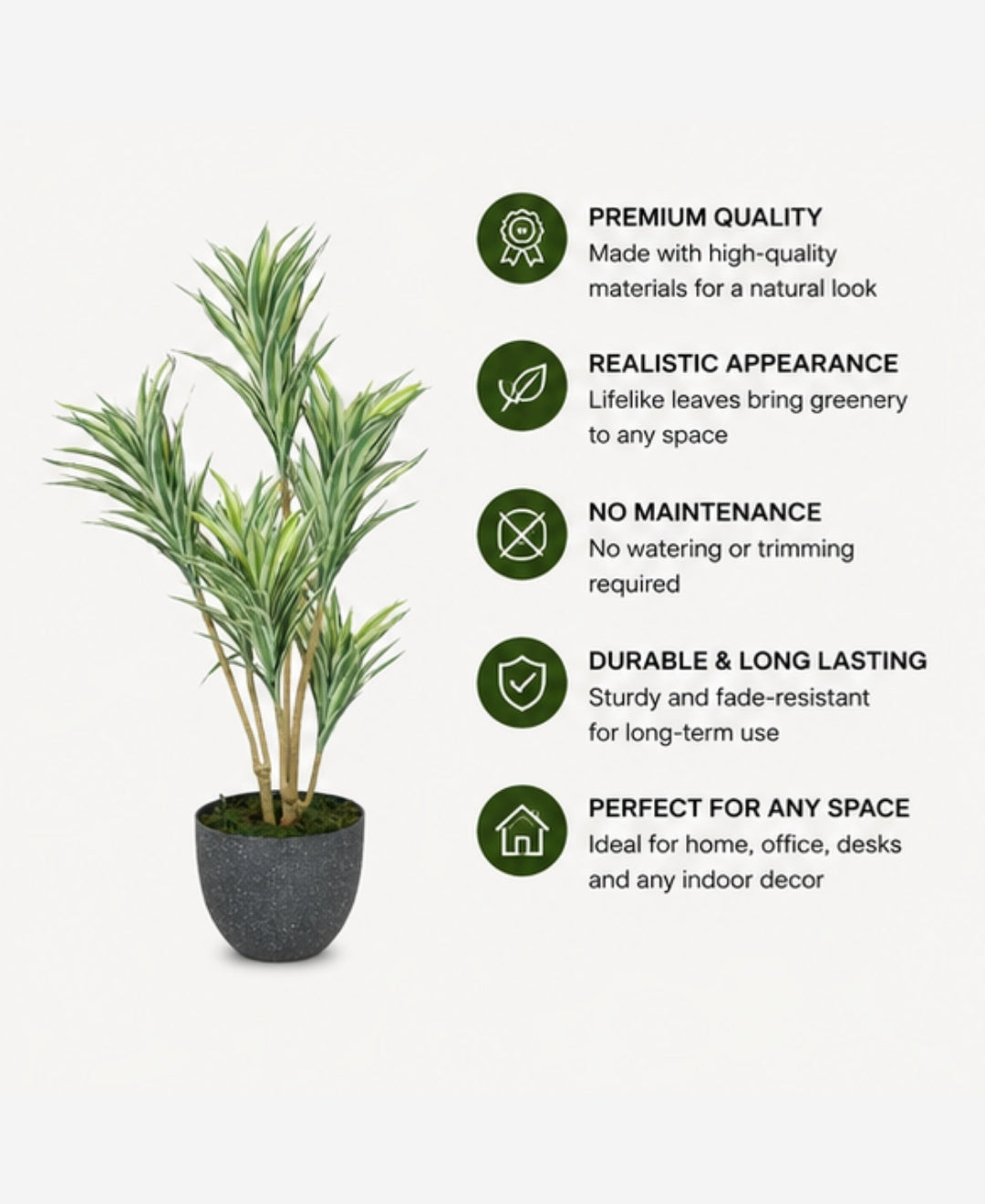 Elegant Faux Dracaena White Green Indoor Plant Without Pot