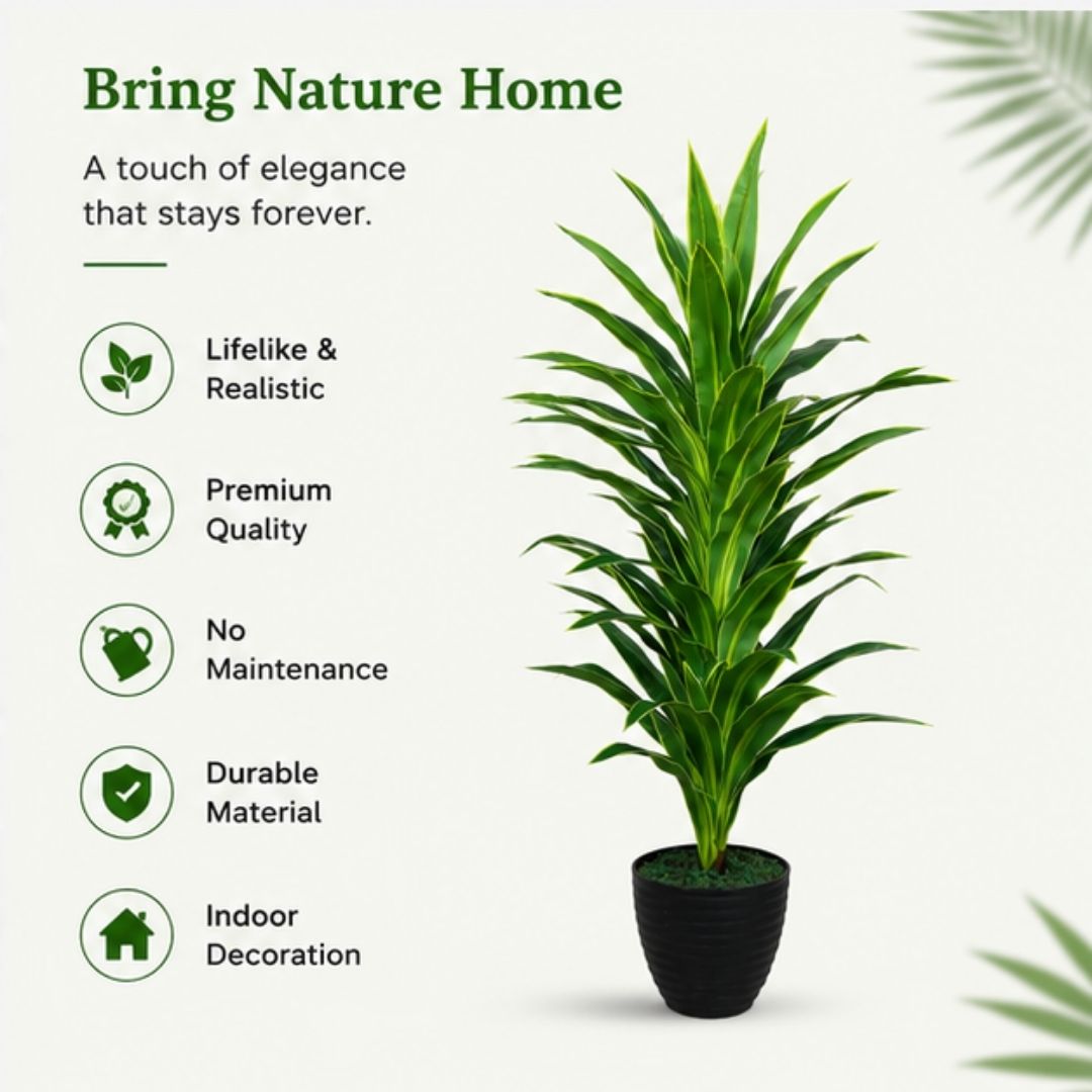 Artificial Dracaena Yellow Green Plant (Corn Plant) Without Pot