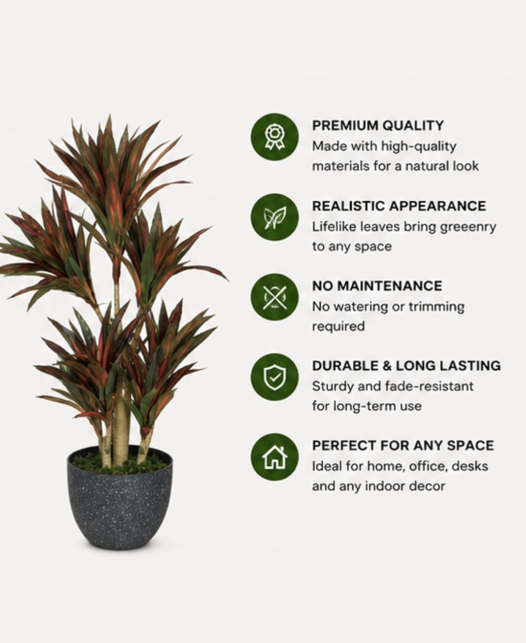 Majestic Faux Red Green Dracaena Cane Plant Without Pot