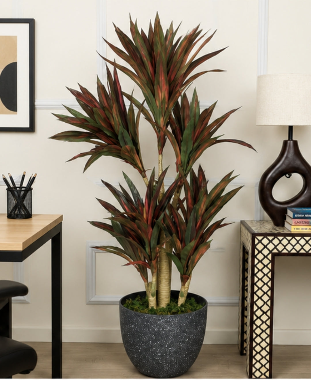 Majestic Faux Red Green Dracaena Cane Plant Without Pot