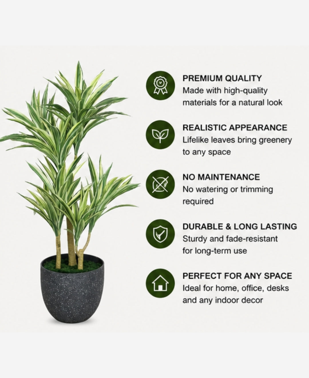 Majestic Faux White Green Dracaena Cane Plant Without Pot