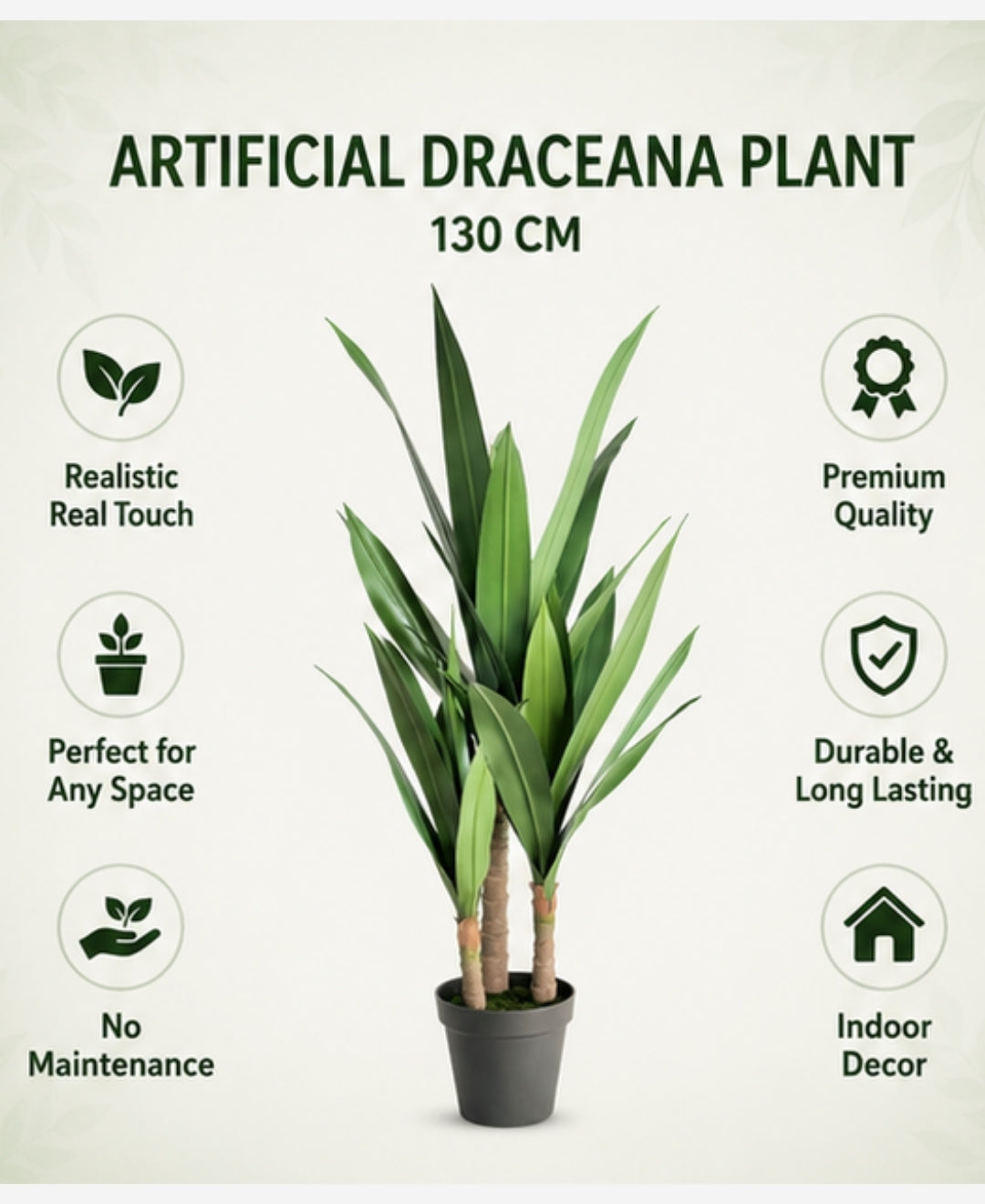 Premium Artificial Multi Stem Green Dracaena Plant With Pot