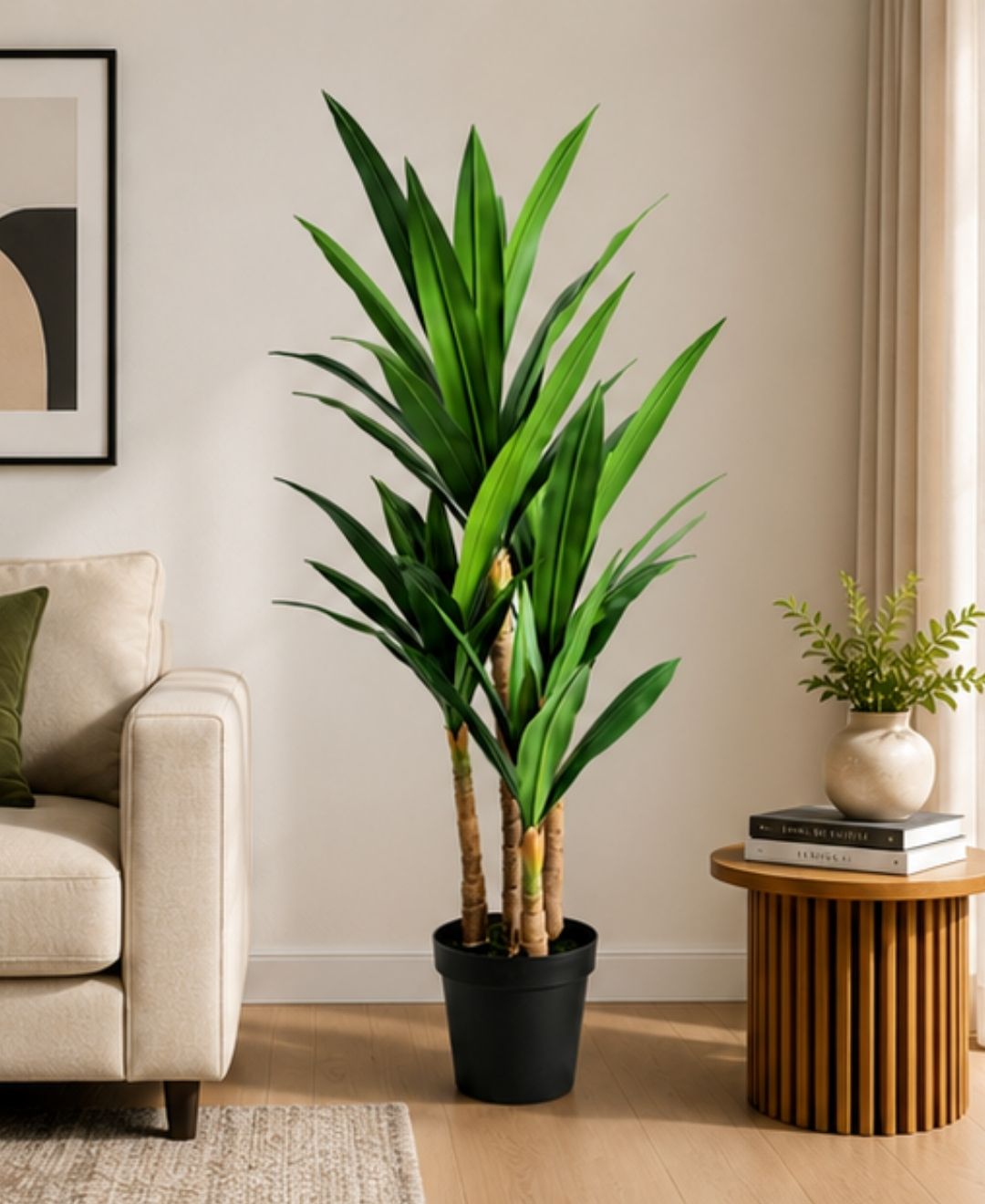Lux Artificial Green Yucca Cane Plant With Pot- 5.5 FT
