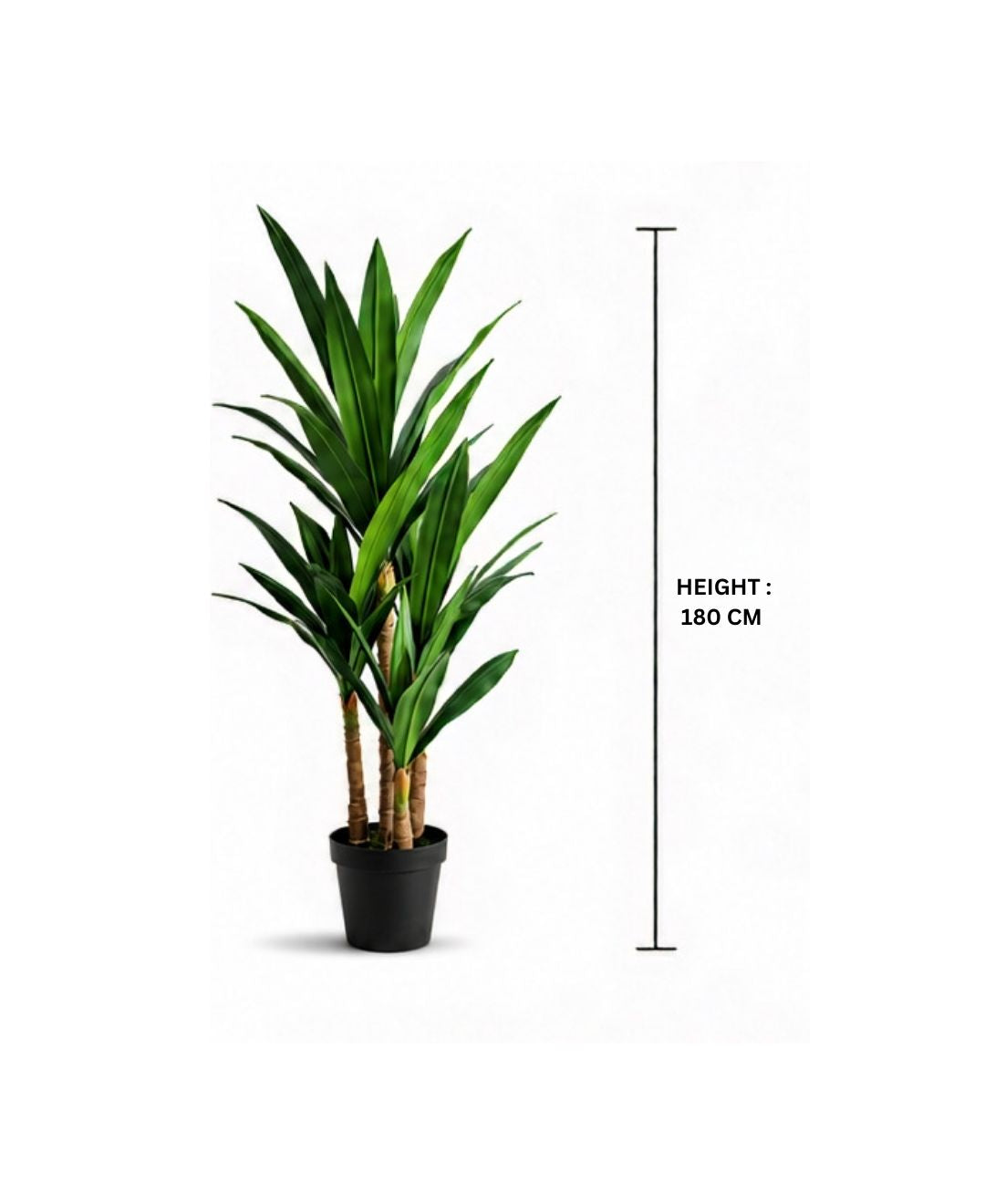 Lux Artificial Green Yucca Cane Plant With Pot- 5.5 FT