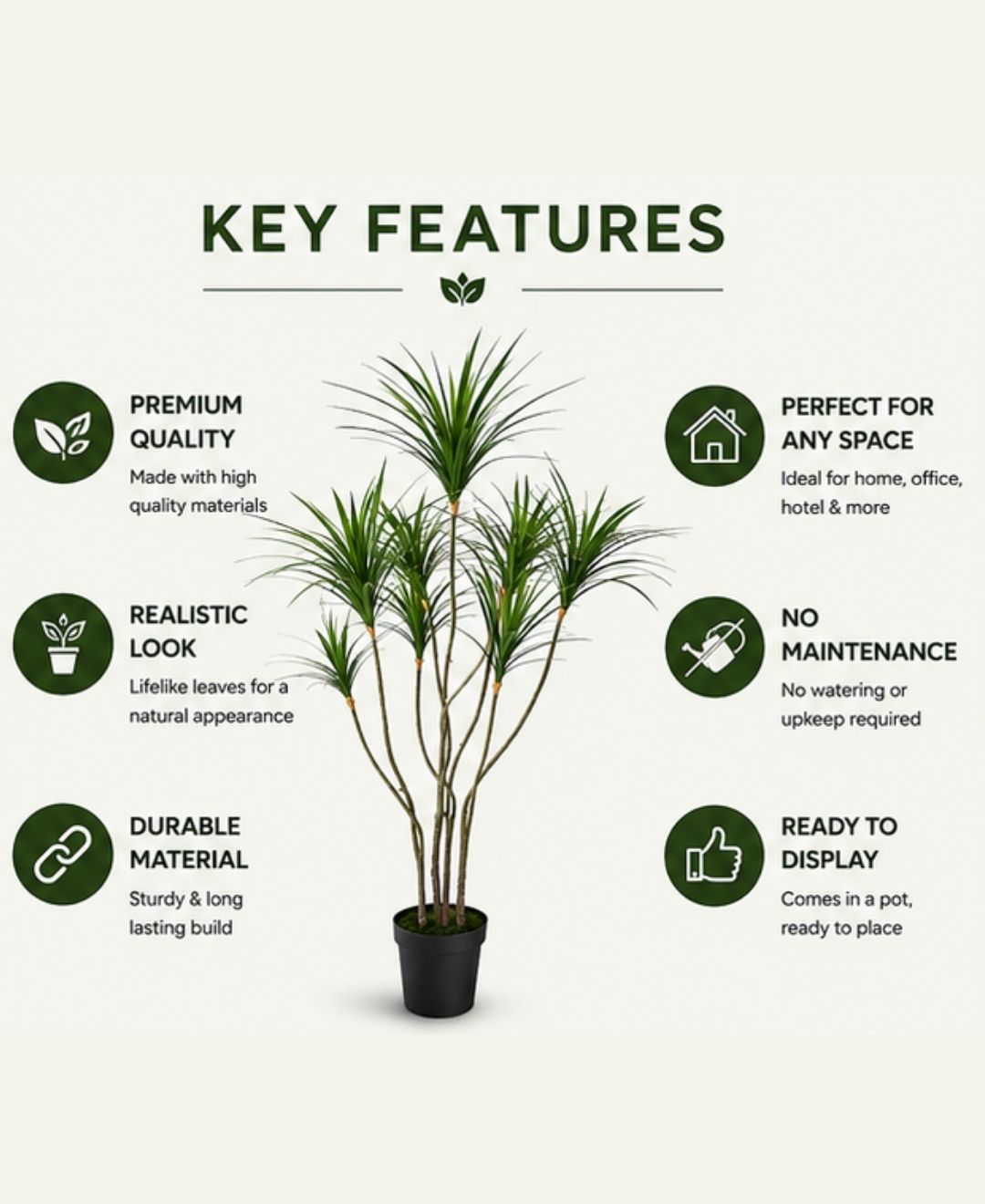 Premium Faux Dracaena Marginata Green Tree With Pot-5 FT With Pot