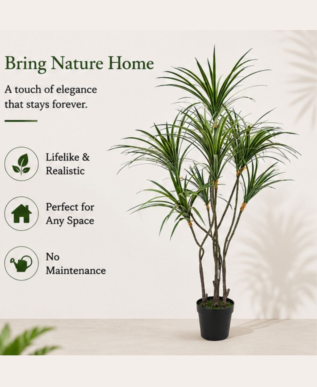 Premium Faux Dracaena Marginata White Tree With Pot-5 FT