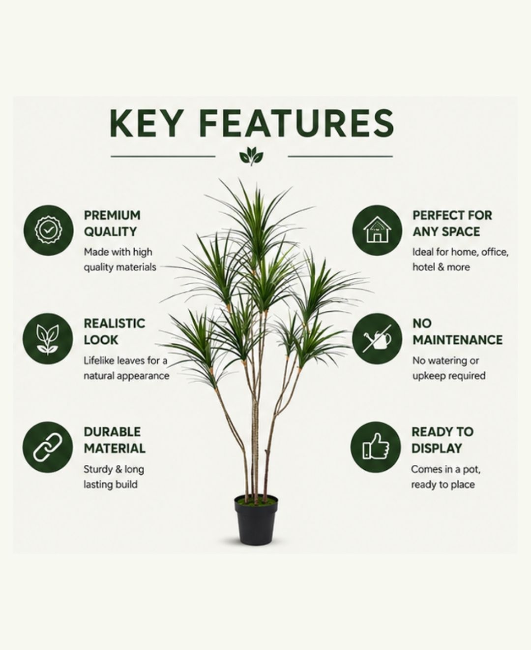 Premium Artificial Dracaena Marginata Green Plant With Pot-6 FT