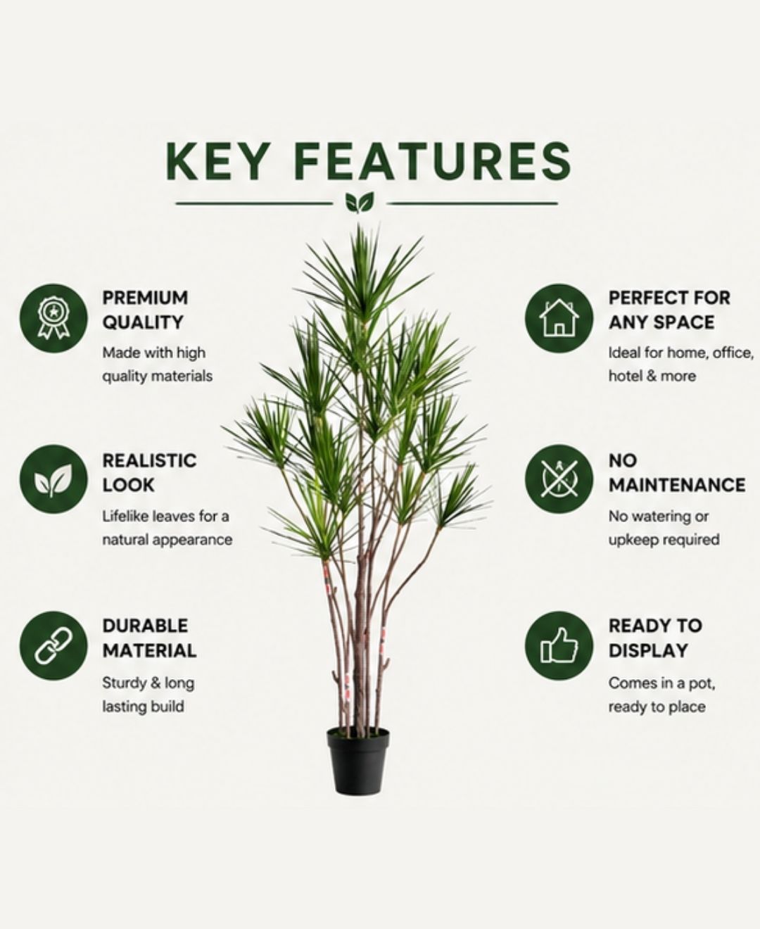 Realistic Faux Dracaena Dragon Green Tree With Pot- 7FT