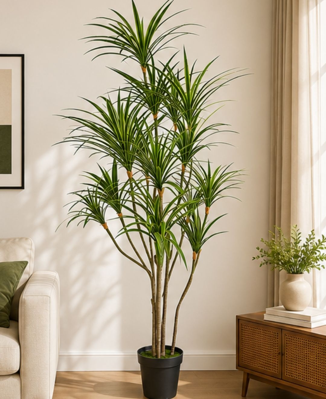 Realistic Faux Dracaena Dragon White Green Tree With Pot- 7FT