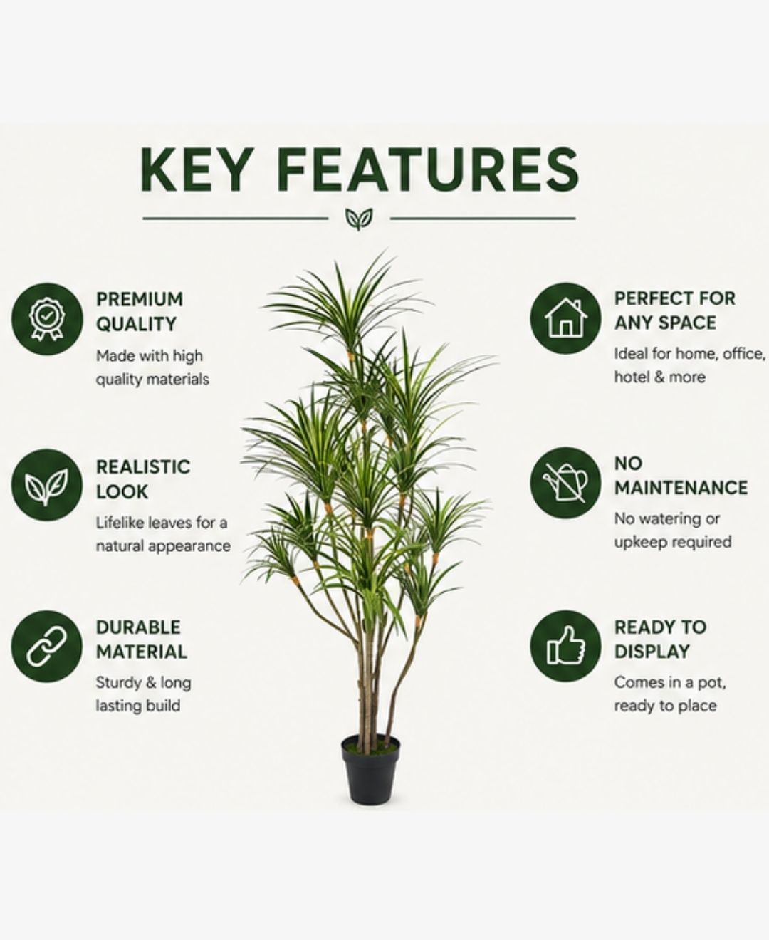 Realistic Faux Dracaena Dragon White Green Tree With Pot- 7FT