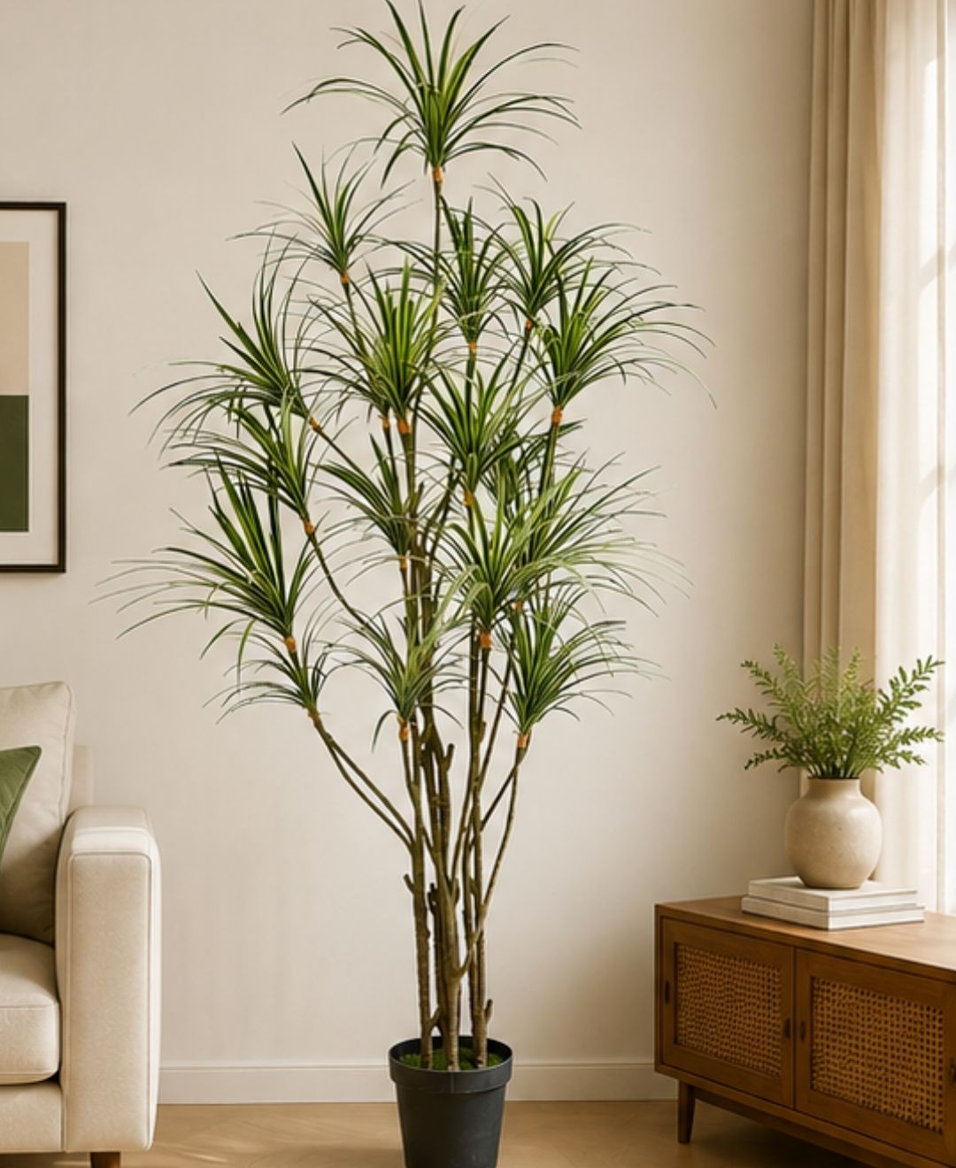 Realistic Faux Dracaena Dragon White Green Tree With Pot-8 FT