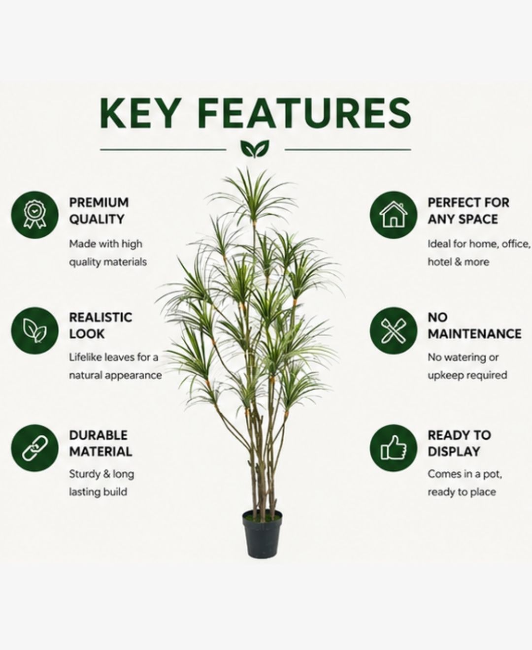 Realistic Faux Dracaena Dragon White Green Tree With Pot-8 FT