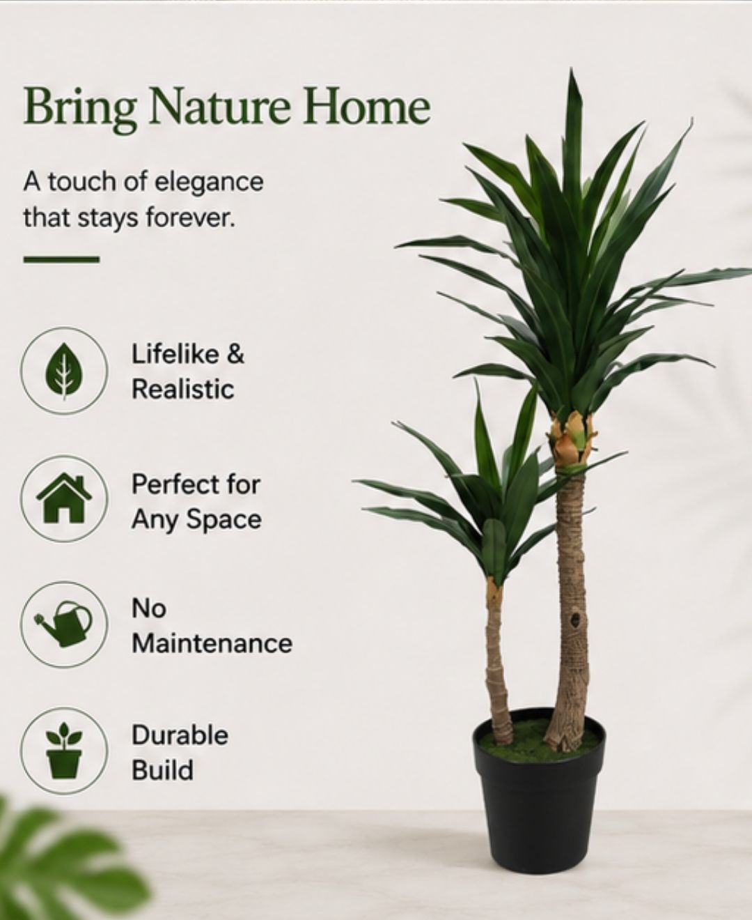 Premium Artificial Dracaena Green Plant With Pot-3.5 FT