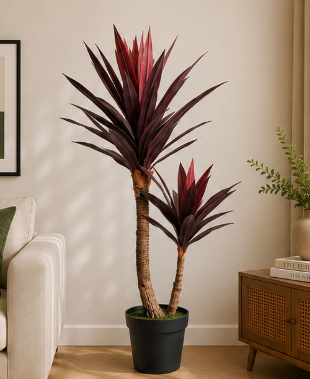 Premium Artificial Burgundy Red Green Dracaena Plant with Pot -3.5 FT
