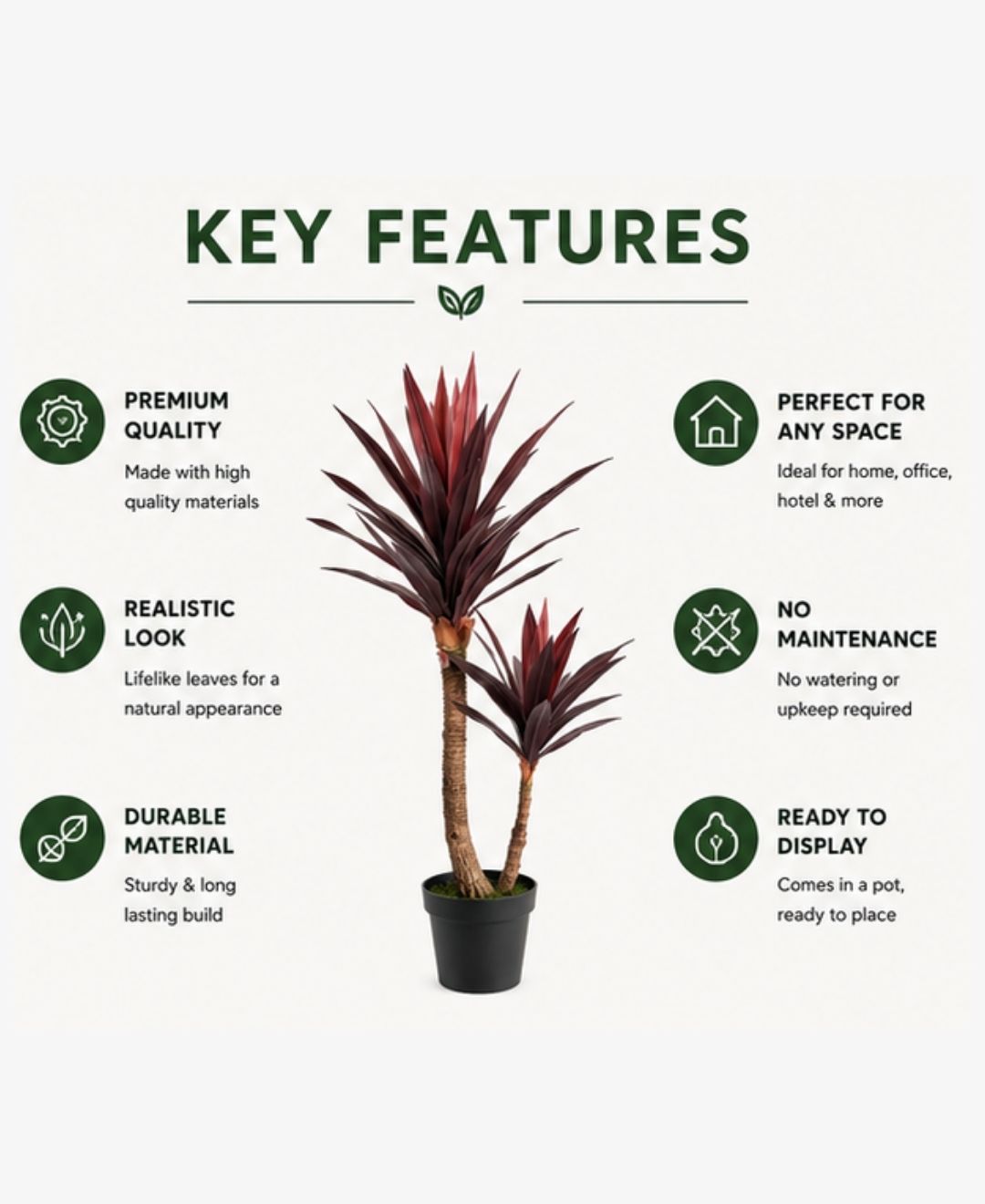 Premium Artificial Burgundy Red Green Dracaena Plant with Pot -3.5 FT
