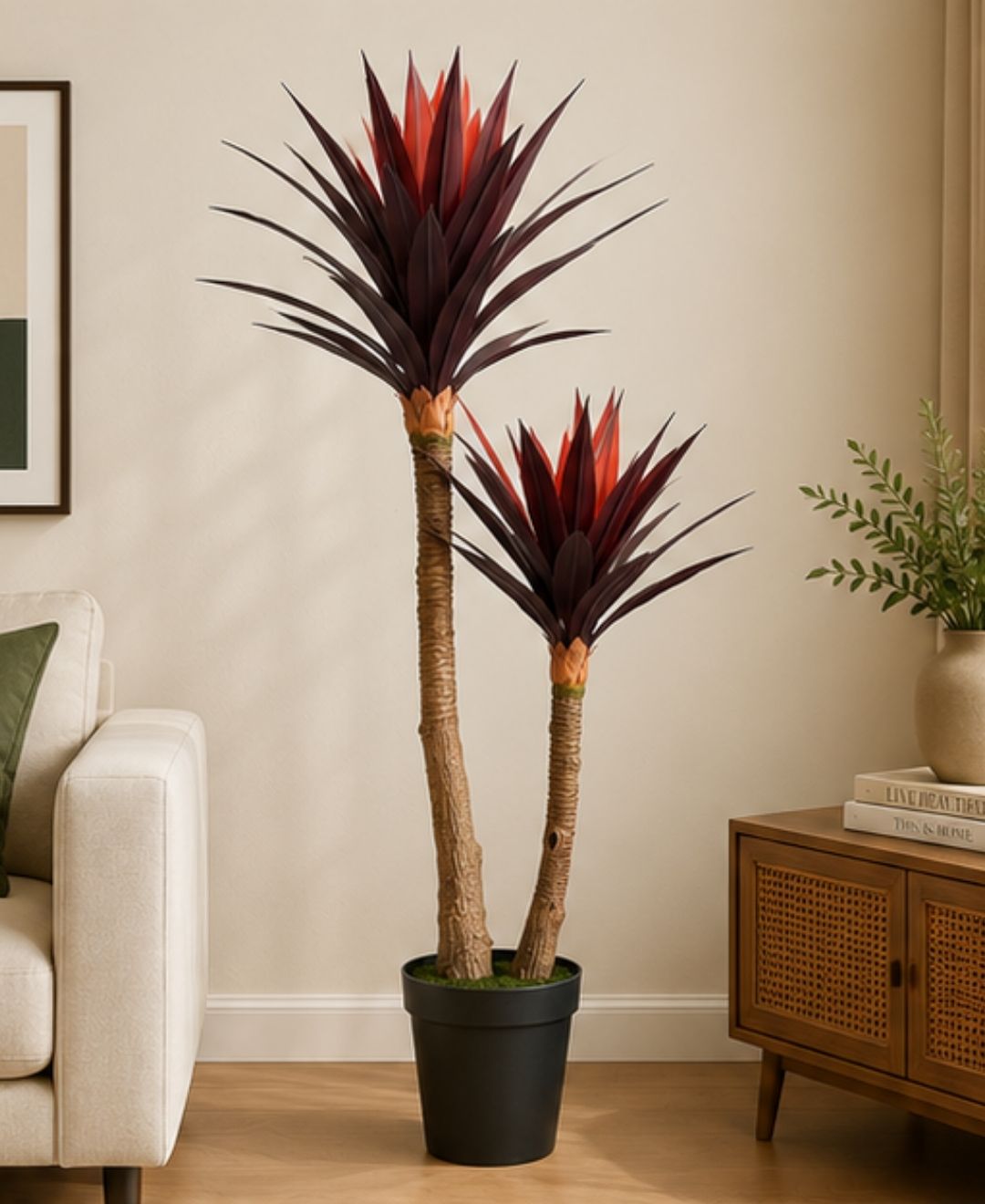 Premium Artificial Burgundy Dracaena Marginata Red Plant With Pot -5 FT