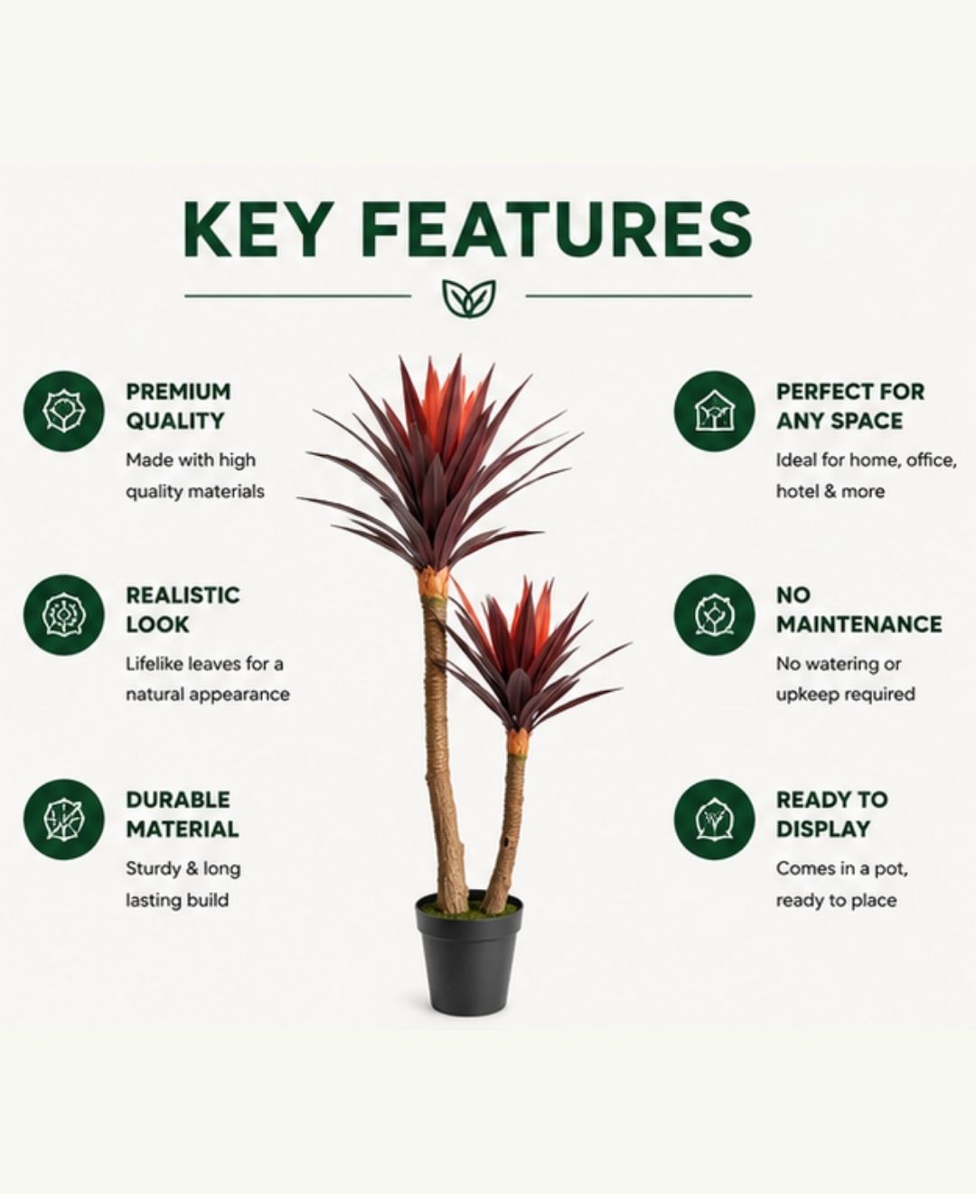 Premium Artificial Burgundy Dracaena Marginata Red Plant With Pot -5 FT