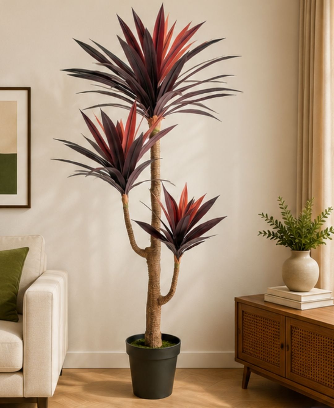 Premium Artificial Burgundy Dracaena Marginata Plant With Pot- 6FT