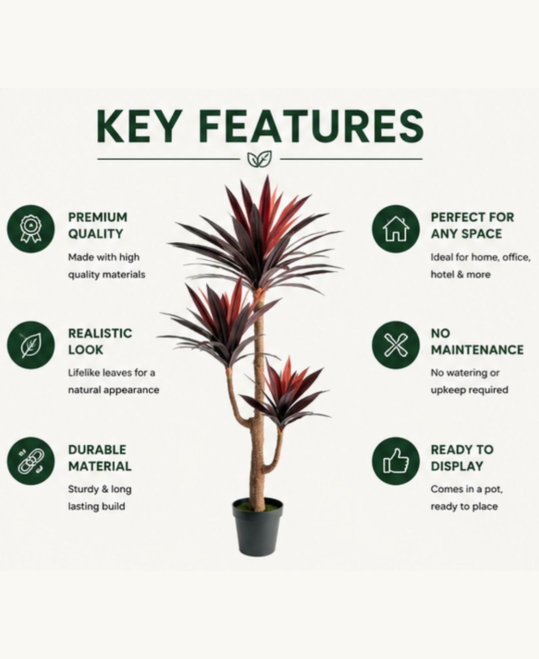 Premium Artificial Burgundy Dracaena Marginata Plant With Pot- 6FT