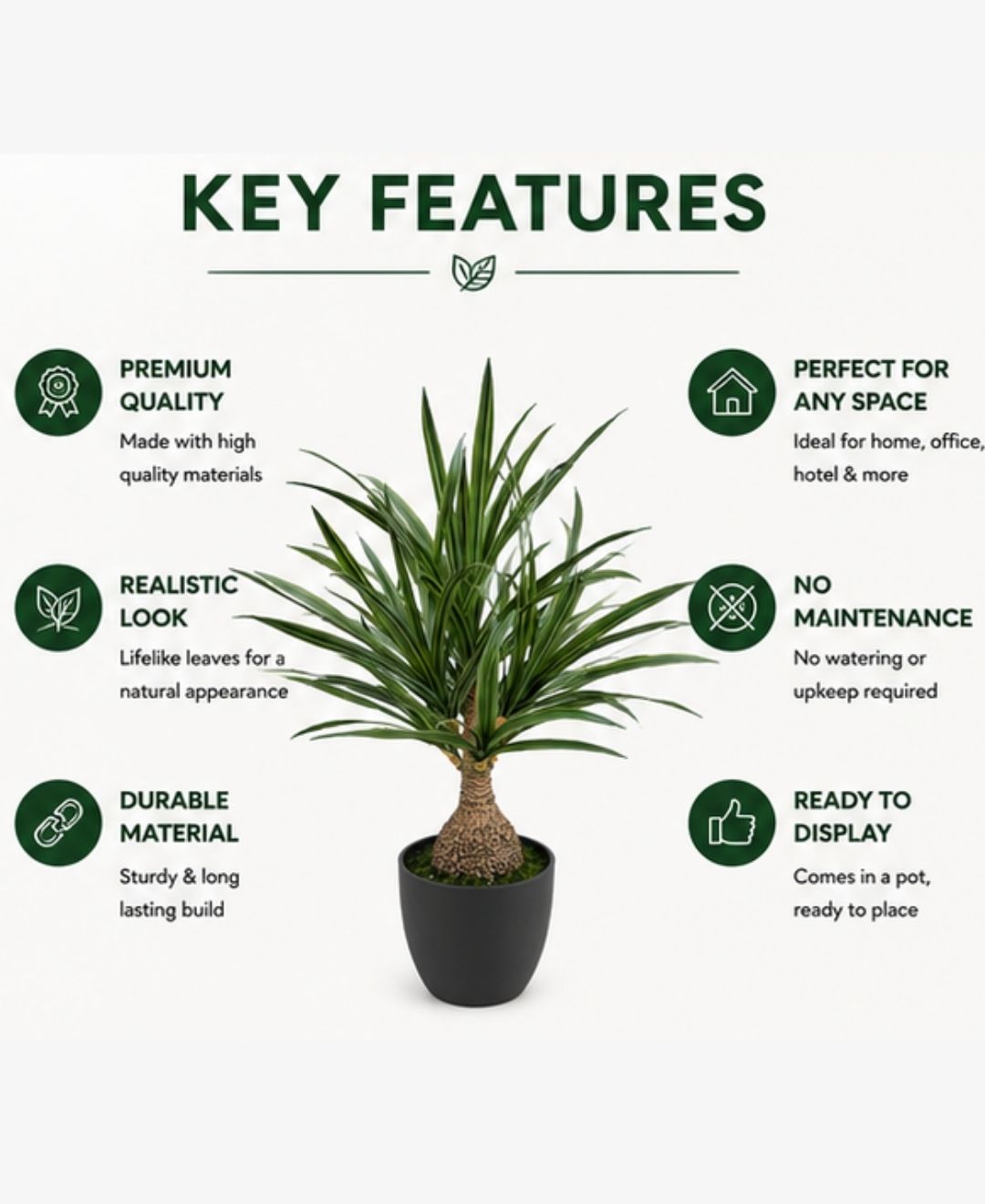 Compact Artificial Green Dracaena Plant With Pot-2 FT