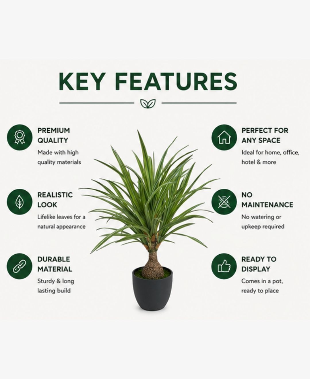 Compact Artificial White Green Dracaena Plant With Pot-2 FT