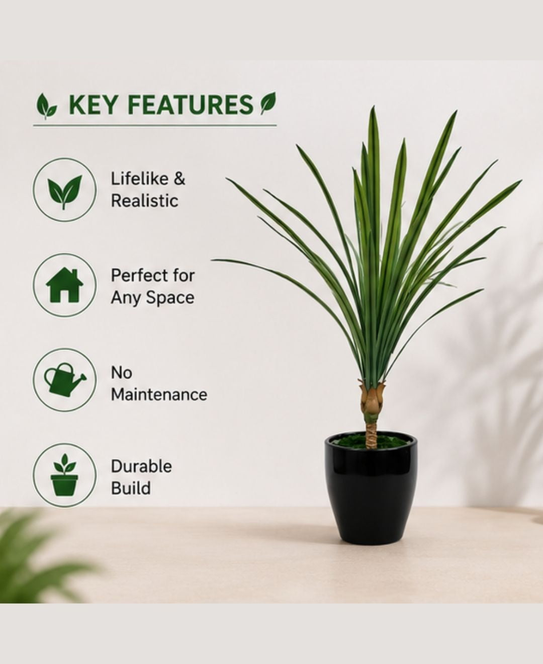 Mini Artificial Dracaena White Green Plant Without Pot - 1FT