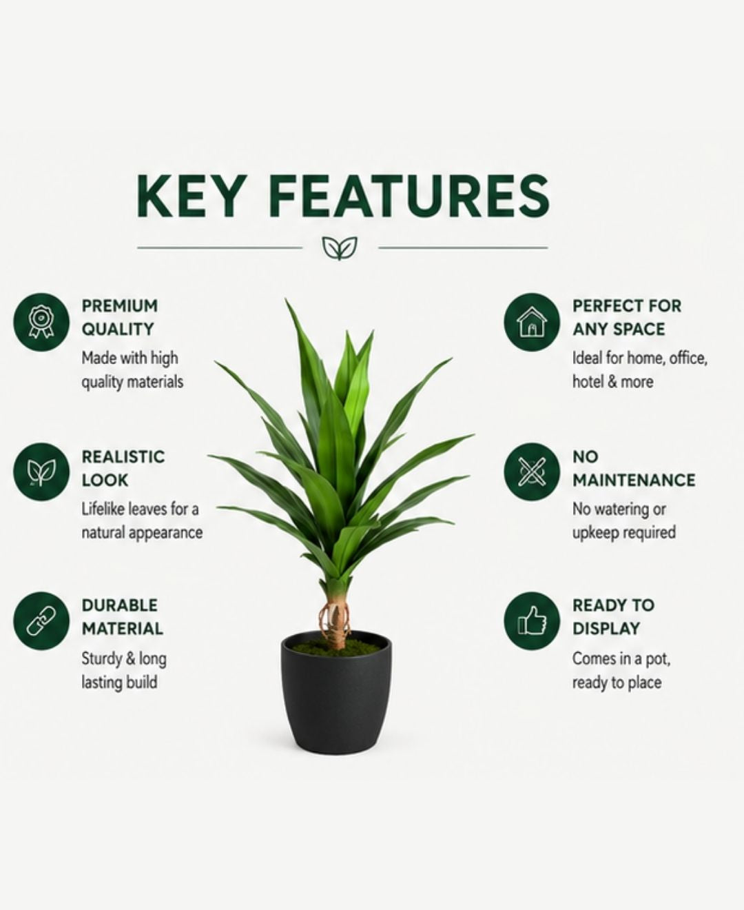 Compact Artificial Dracaena Marginata Plant Without Pot- 1FT