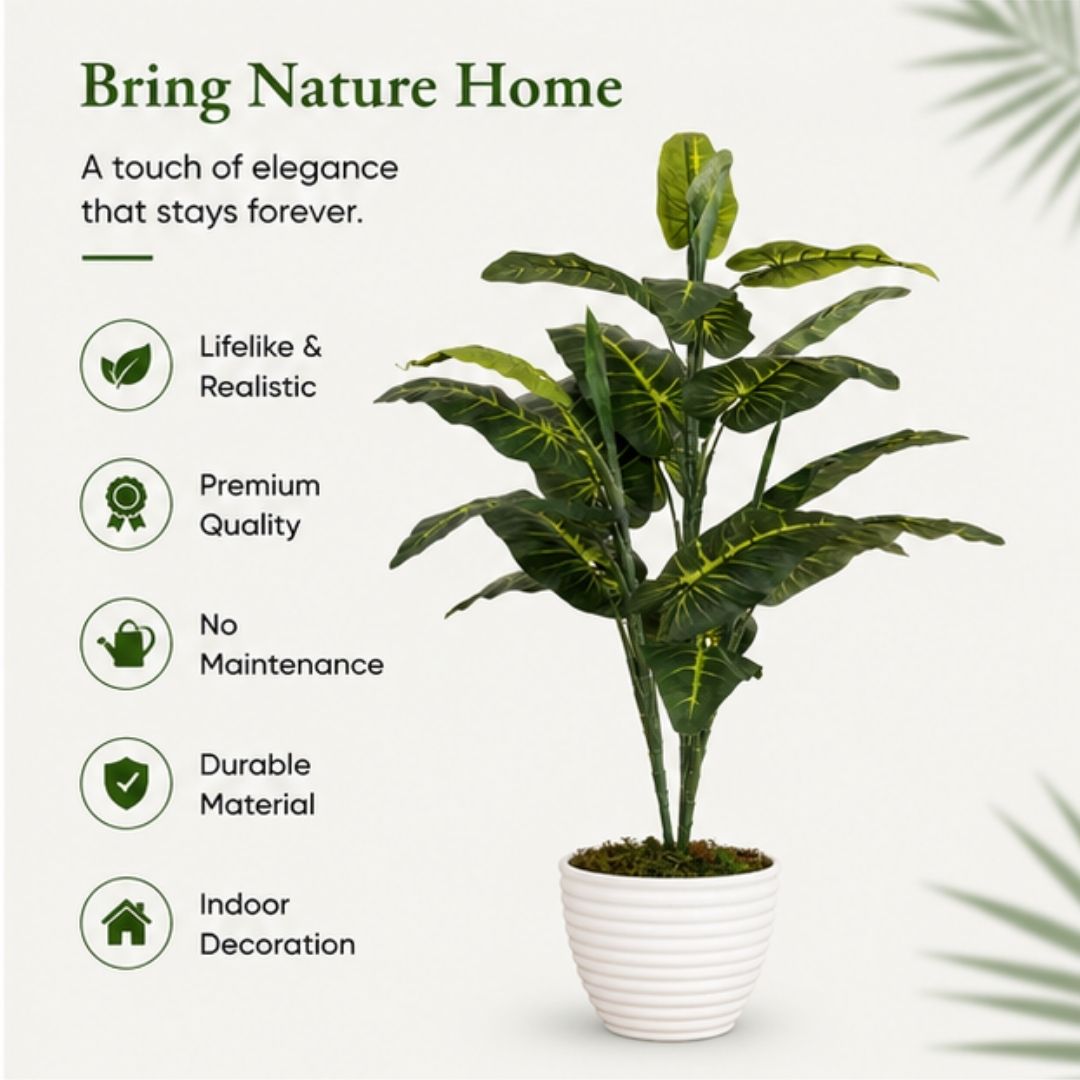 Compact Artificial Elephant Ear Plant Without Pot