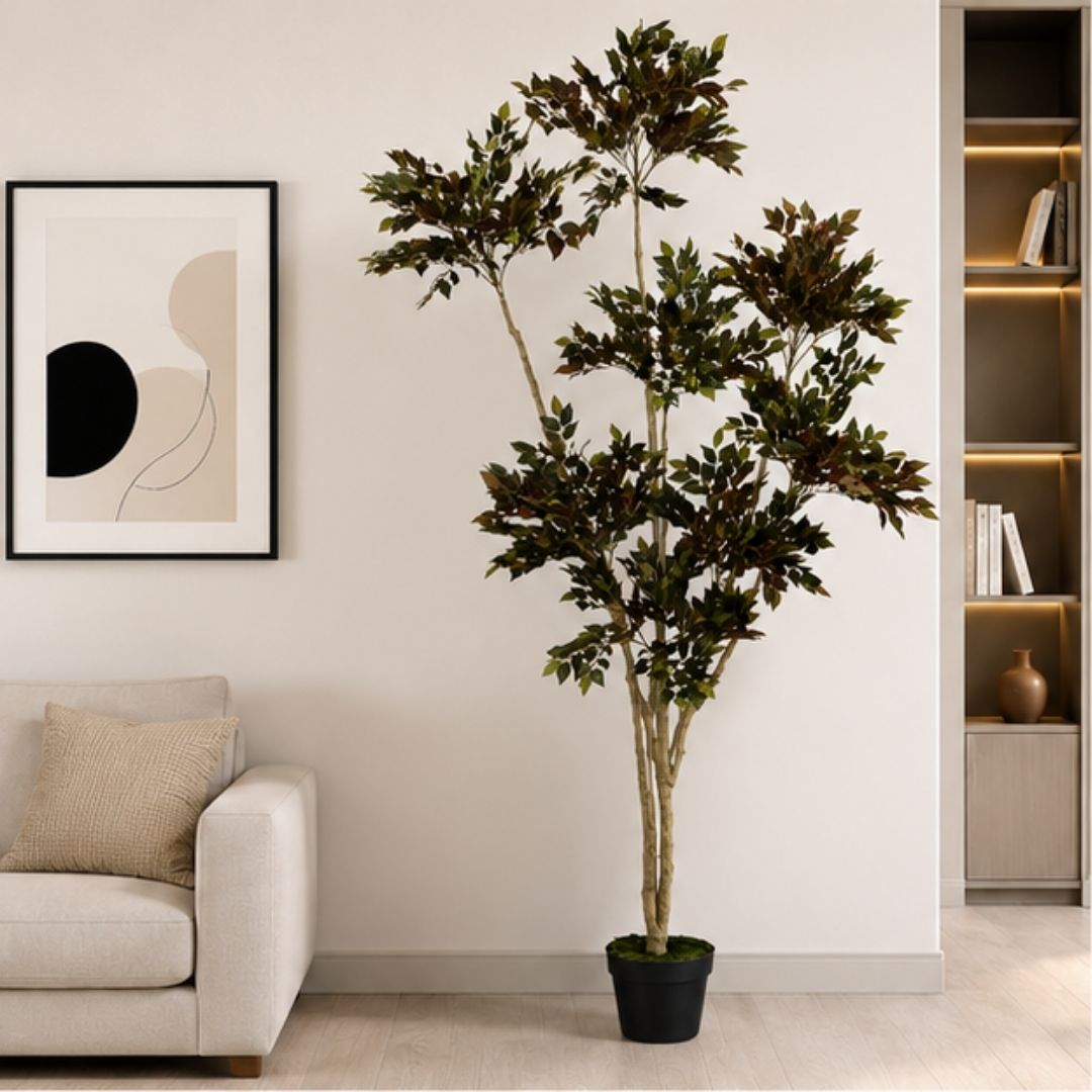 High Quality Faux Dracaena Reflexa Red Green Plant With Pot