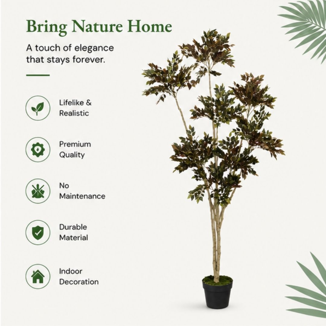 High Quality Faux Dracaena Reflexa Red Green Plant With Pot