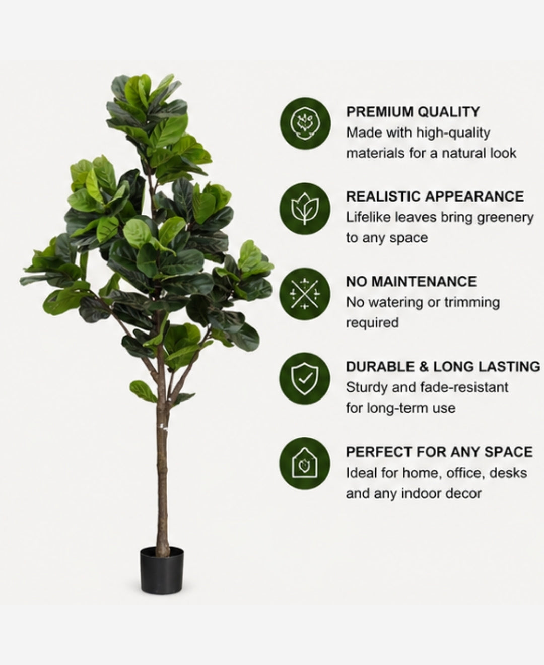 Premium Artificial Fiddle Leaf Fig Tree With Pot - 7FT