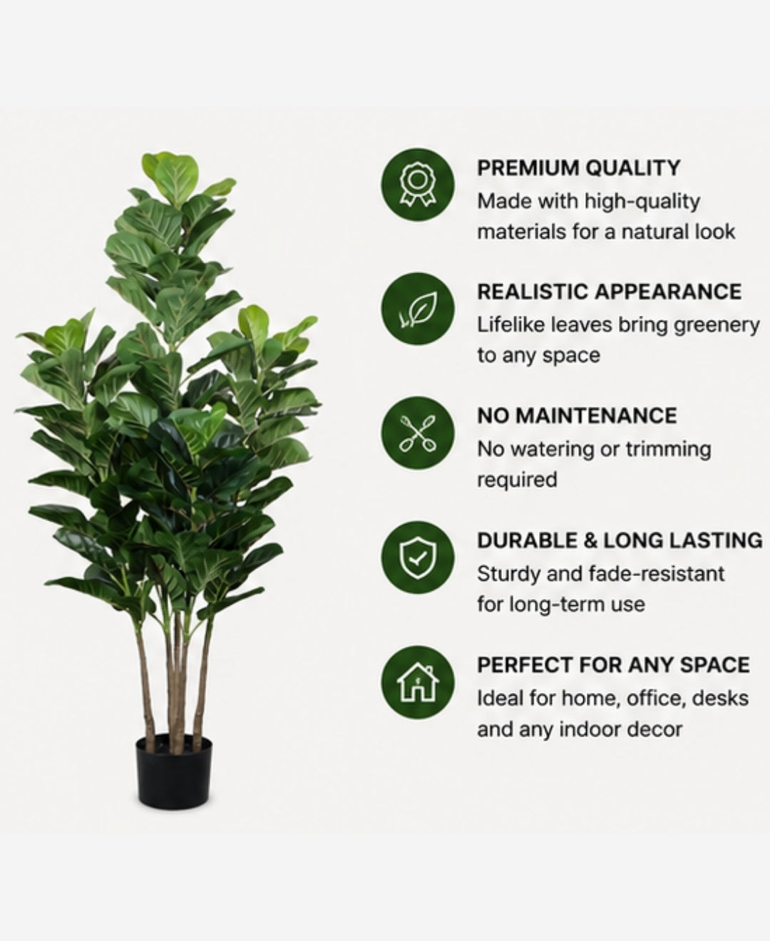 Artificial Fiddle Leaf Fig Tree With Pot - 4.5 FT