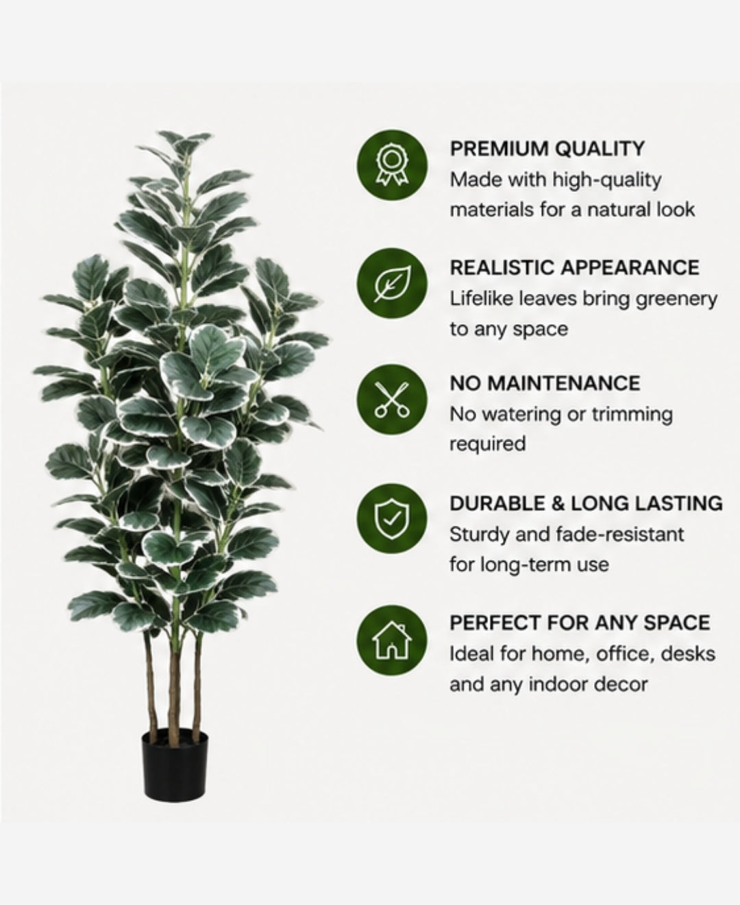 Premium Artificial Fiddle Leaf Fig White Green Plant With Pot-5FT
