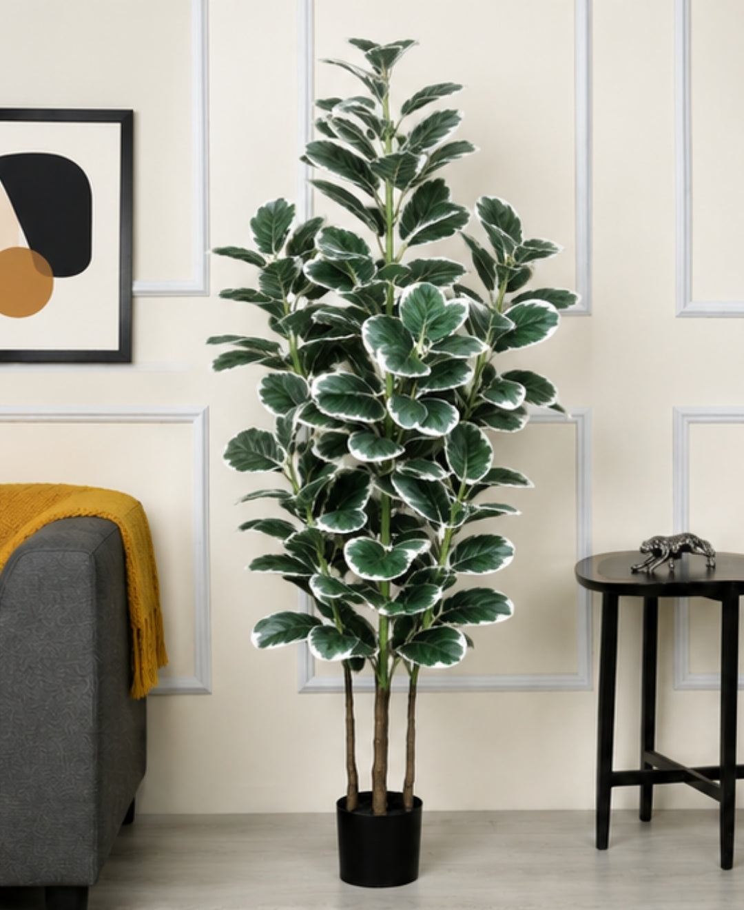 Premium Artificial Fiddle Leaf Fig White Green Plant With Pot-5FT