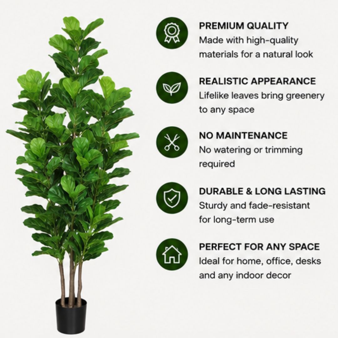 Premium Artificial Fiddle Leaf Fig Green Plant With Pot- 5FT