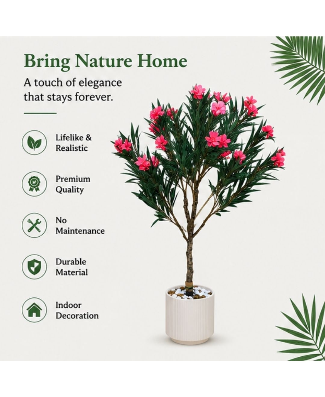 Artificial Oleander Pink Flower Plant Without Pot