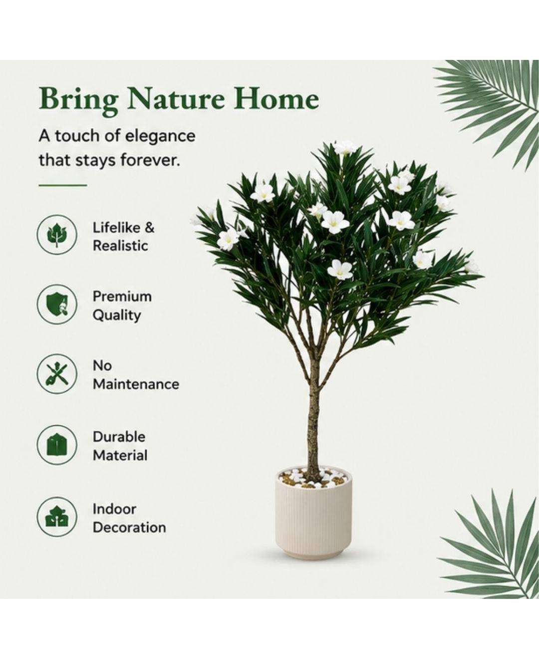 Artificial Oleander White Flower Plant Without Pot