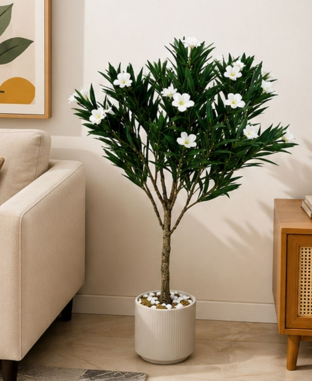 Artificial Oleander White Flower Plant Without Pot