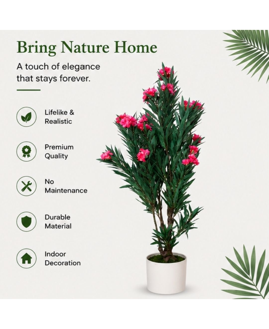 Luxe Artificial Oleander Pink Flower Plant With Pot